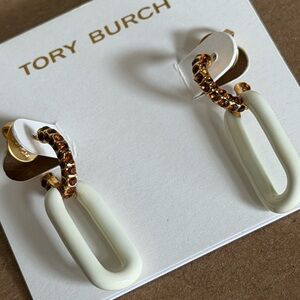 Tory Burch gold Roxanne link crystal pave hoop earrings